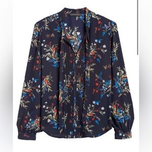 Banana Republic Tie-neck Tuxedo Blue Floral Blouse